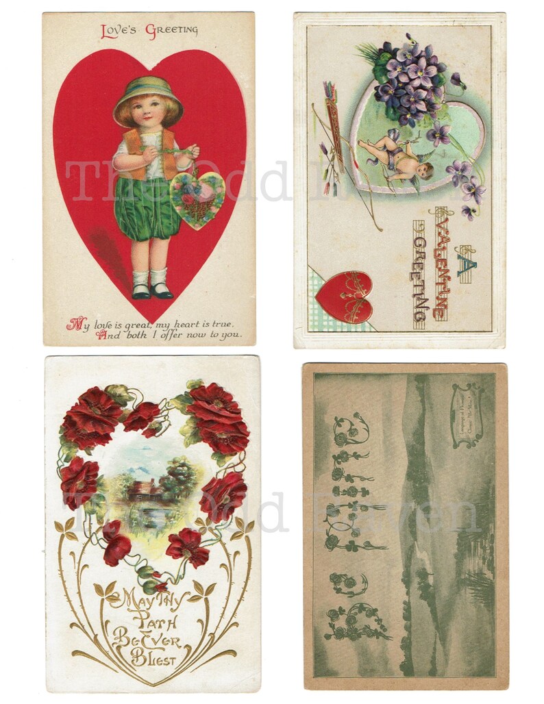 Printable Valentine Postcard Sheets 1900s to 1930s Front and - Etsy