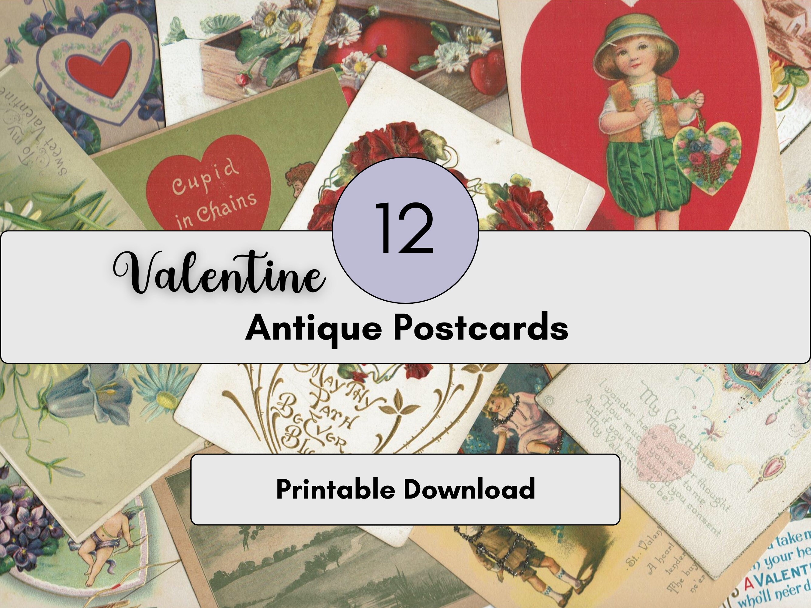 Printable Valentine Postcard Sheets, 1900s to 1930s, Front and Back, 24 ...