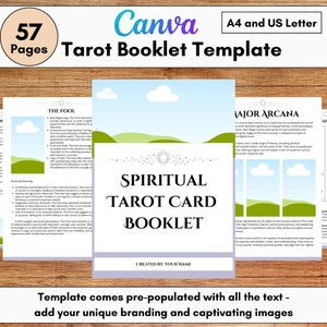 Plantilla de libro electrónico de cartas del tarot personalizable Tarot Canva PLR imprimible para adivinación espiritual Carta de EE. UU. y A4