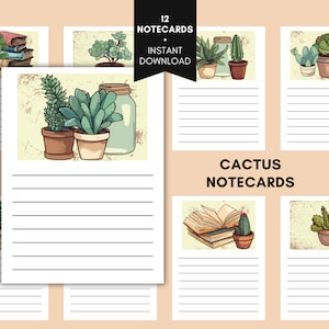 Cartões de anotações de cactos, cartão de diário 3x4 polegadas, tema do deserto, clima do sudoeste