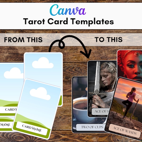 Tarot Card Drag and Drop Canva Templates in 2.75x4.75 and 2.5x3.5 Sizes with Bonus Print Sheets