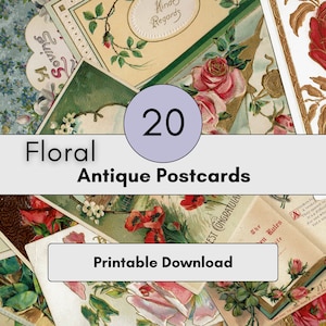 1900s Floral Postcard Sheets: Printable Front & Back Images for Junk Journal, Scrapbooking, Ephemera