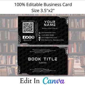 Sci Fi Visitenkarte Canva Template, 3.5x2 cm, QR Code, Autor Roboter Science Fiction
