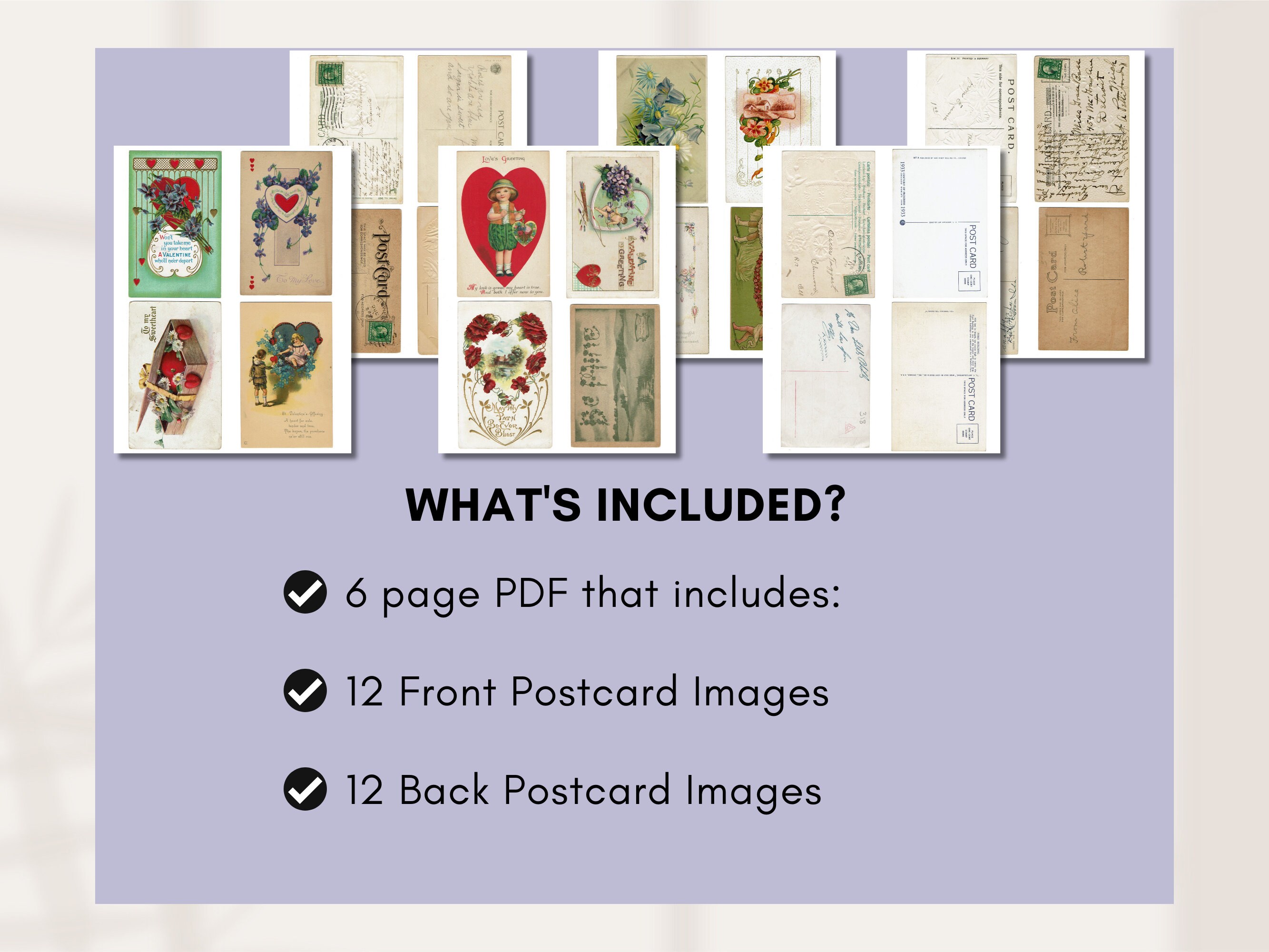 Printable Valentine Postcard Sheets 1900s to 1930s Front and Back 24