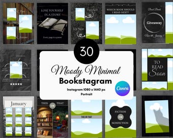30 Moody Charcoal Bookstagram Instagram Story Templates | Dark Academia Canva 1080x1440
