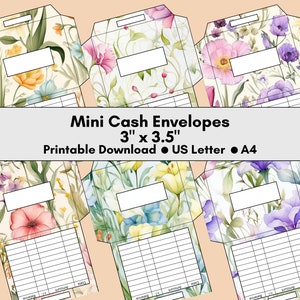Mini sobres para dinero en efectivo con flores de primavera para imprimir, sistema de sobres para dinero en efectivo, sobres económicos, desafío de ahorro, descarga instantánea imprimible, pequeños