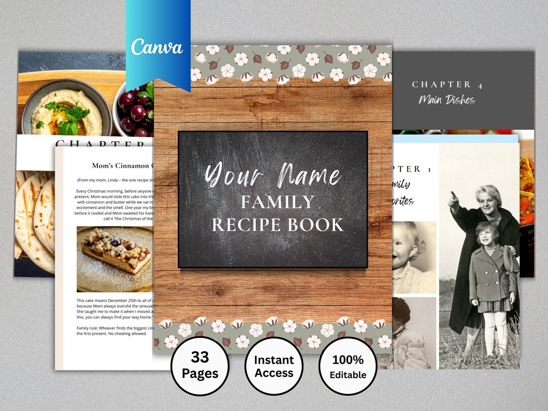Editable Family Cookbook Template – Printable Heirloom Recipe Book ...