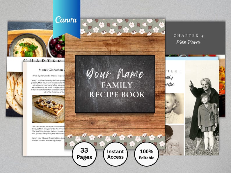 Editable Family Cookbook Template – Printable Heirloom Recipe Book ...