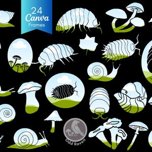 Goblincore Canva Frames | Snail, Isopod & Mushroom Shapes (PDF Download)