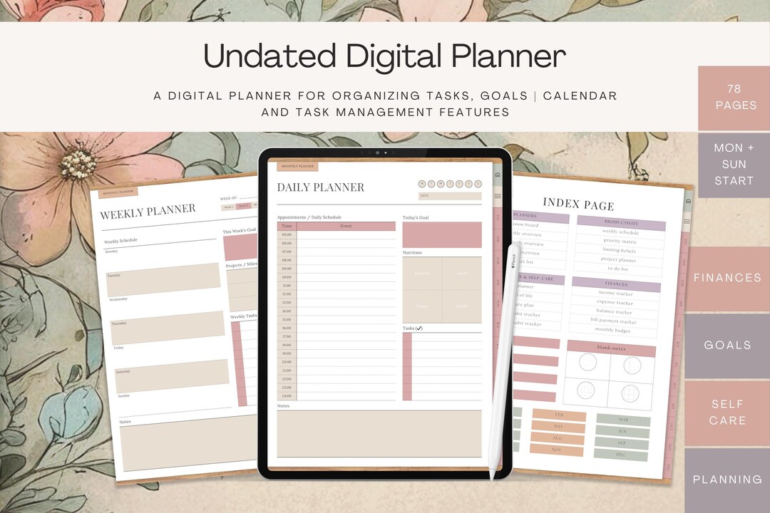 Gentle Digital Planner | Undated | Hyperlinked for Goodnotes | Vintage ...