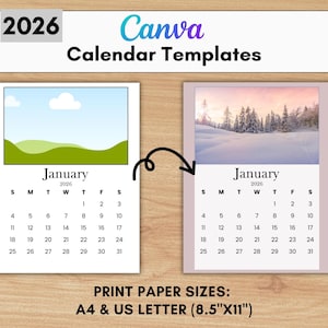 2026 Calendar Canva Bundle, Drag and Drop Templates in US Letter and A4 Sizes, 8.5x11, Personalize Stylish Organization