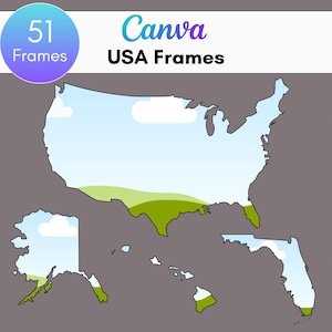 Modèle de cadre Canva personnalisable Modèle de cadres de carte des 50 États des États-Unis, modèle modifiable pour l'impression