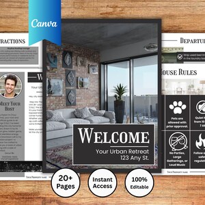 Airbnb Welcome Book Template | Canva Urban Vacation Rental Guide for City Host Binder