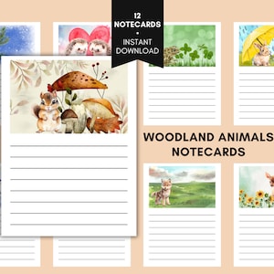 Cartões de Anotações de Animais da Floresta, 3x4 polegadas, Cartão de Diário, Download para Imprimir