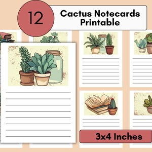 Cartões de anotações de cactos, cartão de diário 3x4 polegadas, tema do deserto, clima do sudoeste