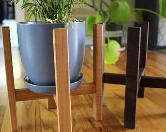 Handmade Walnut Maple Plant Stand: Modern Minimalist Decor
