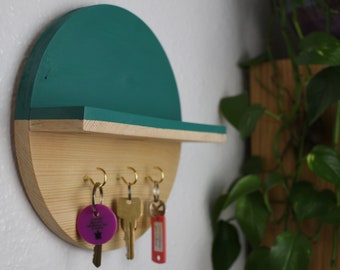 Handmade Round Entryway Shelf with Hooks: Customizable Wall Decor