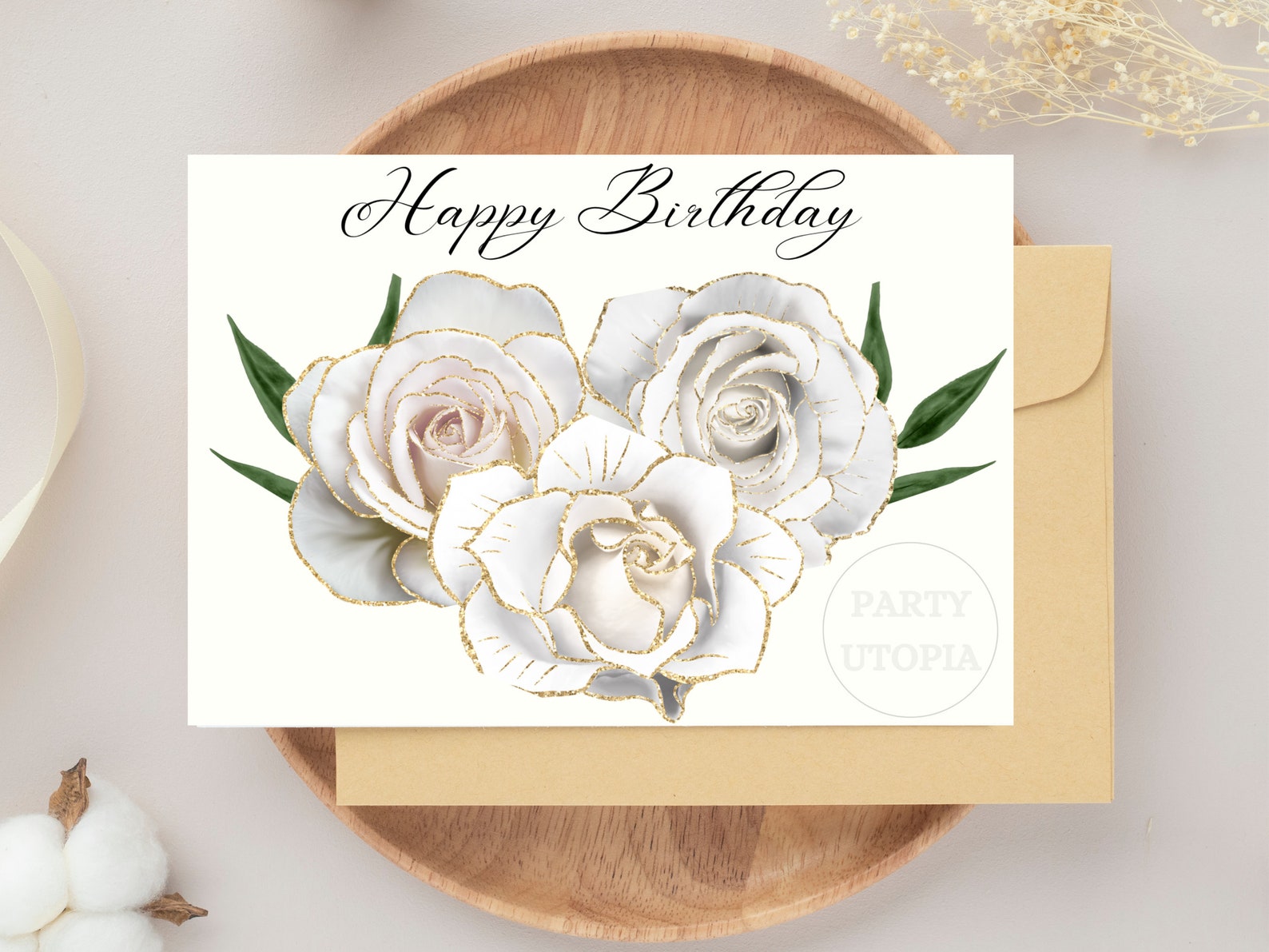 Printable Rose Birthday Cards | Digital Download B-day Cards | White ...
