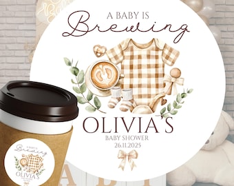 A Baby Is Brewing Baby Shower Stickers, Baby Shower Baby Brewing, Baby Shower Favour Stickers, Coffee Sticker Baby Shower, A Baby Is Brewing