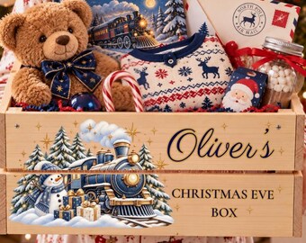 Personalised Blue Train Christmas Eve Box, Personalised Christmas Train Crate,  December Box,  Santa Gift Crate,  Christmas Eve Crate, Polar