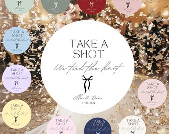 Take A Shot We Tied The Knot Stickers, Stickers For Mini Shot Bottles, Wedding Favours