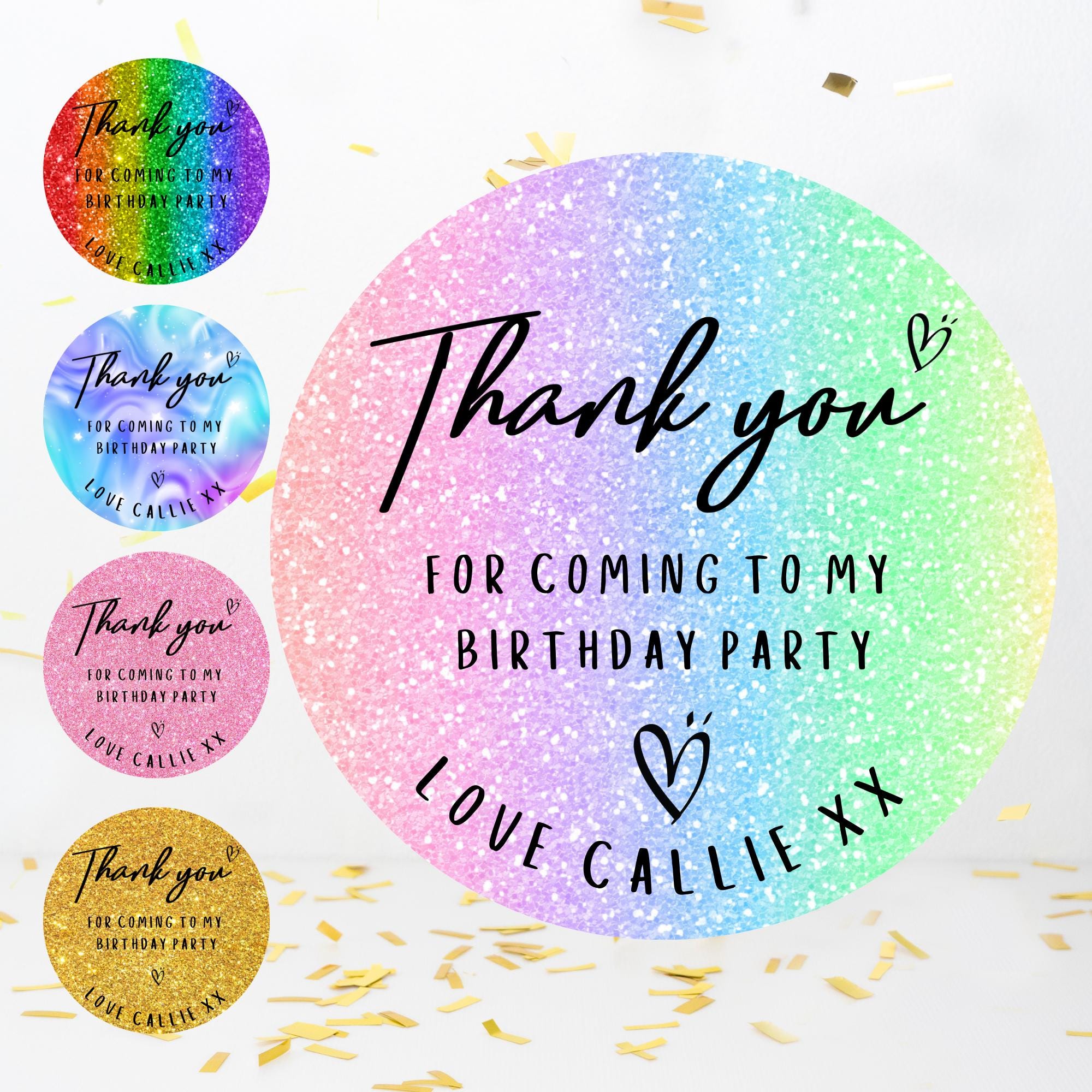24 Count A4 Sheet Of Pastel Rainbow 'Thank You For Coming To My Party' Stickers - 45mm Round Labels For Birthday Favors & Bags