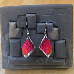 Colorful Handwoven Inka Fabric Earrings – Alpaca Silver Dangle Earrings from Cusco. Sterling Silver Hooks Available
