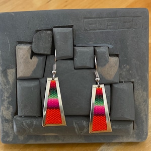 Colorful Handwoven Inka Fabric Earrings / Alpaca Silver Dangle earrings from Cusco. Sterling Silver Hook Available.