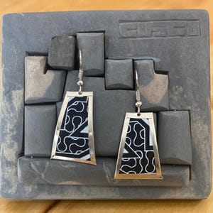 Handmade Trapezoid Dangle Earrings – Inka Textile & Alpaca Silver from Cusco. Sterling silver hook available.