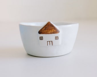 Stoneware Tiny House Bowl, Cute Tableware, oatmeal bowl, breakfast bowl, Gift for her