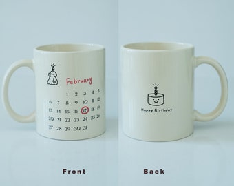 Personalized Creamy White Birthday Date Mug - Unique Design, Permanent Artwork