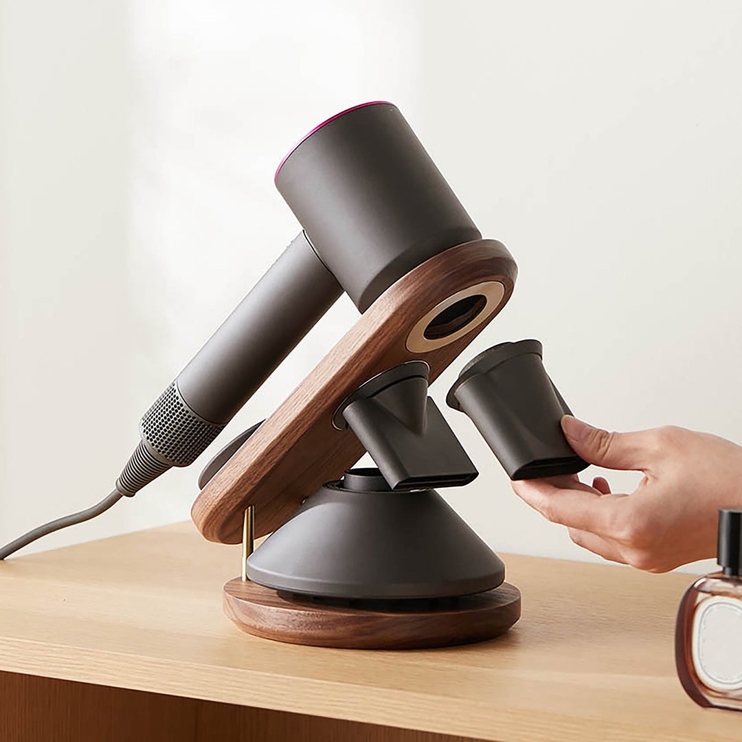 Handcrafted Walnut Wood Hair Dryer Holder Stand for Hair Dryer Diffuser