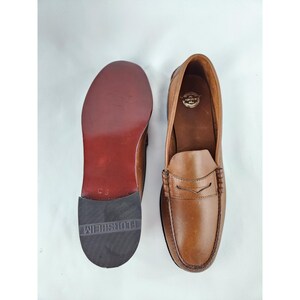 Vintage Florsheim Woven Penny Leather Loafers Men\'s 9.5 Tan Made In Italy Preppy Florsheim Imperial Italy Mens Shoes Woven Brown Leather  main image 4