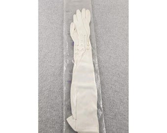 Vtg ARIS 22" Long White Opera Gloves Formal Evening 3 pearl buttons Original Bag