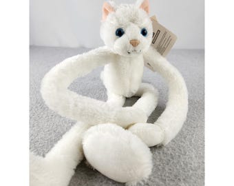 Vintage Toys R Us Animal Alley White Cat Blue Eyes Hanging Plush Kitten w/ Tags