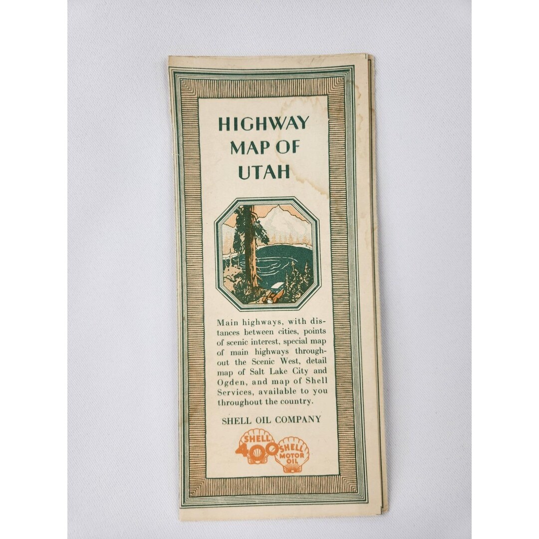 Shell Highway Maps Vintage 1929 Shell Highway Map of the State of Utah Road Fold Out ...