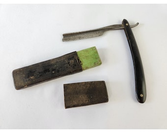 Antique B.J. Eyre & Co. Best Concave Straight Razor w/ Case Black Challenge Vtg