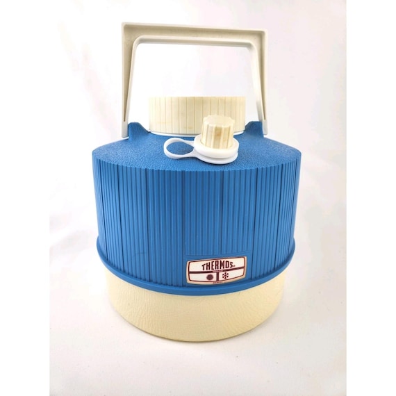 Vintage Thermos Blue White Picnic Jug Cooler 1 Gallon With Spigot & Handle USA
