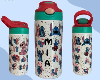 Botella de agua para niños Stitch, botella de agua personalizada, botella de agua con nombre de niño, vaso para niños, vaso personalizado de Stitch
