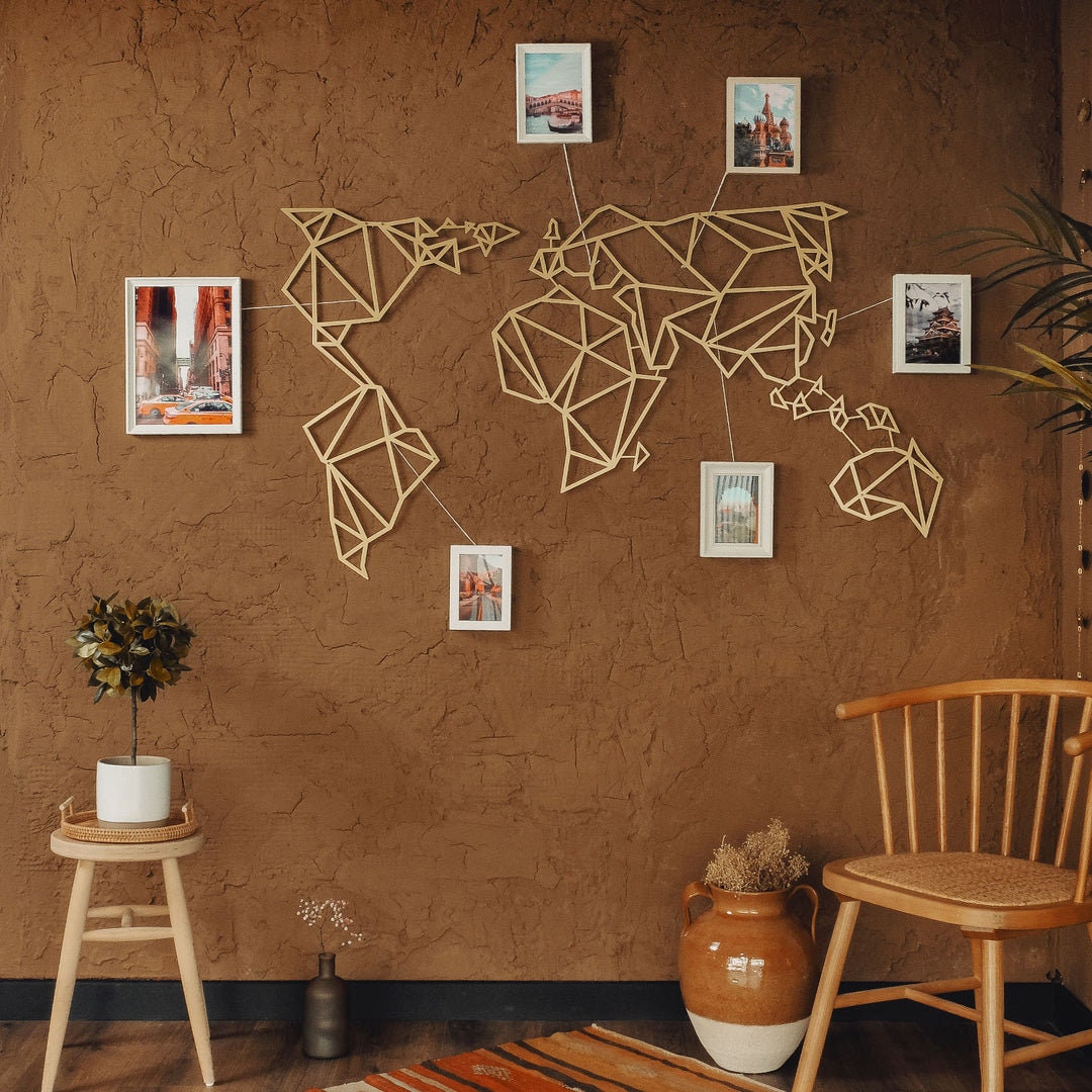 World Map Gold, Metal Wall Art, Metal Wall Decorations, Steel World Map