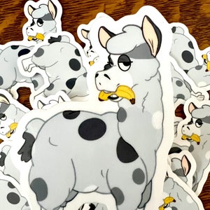 Llama Eating a Banana-glossy vinyl sticker-Bluey Muffin inspired