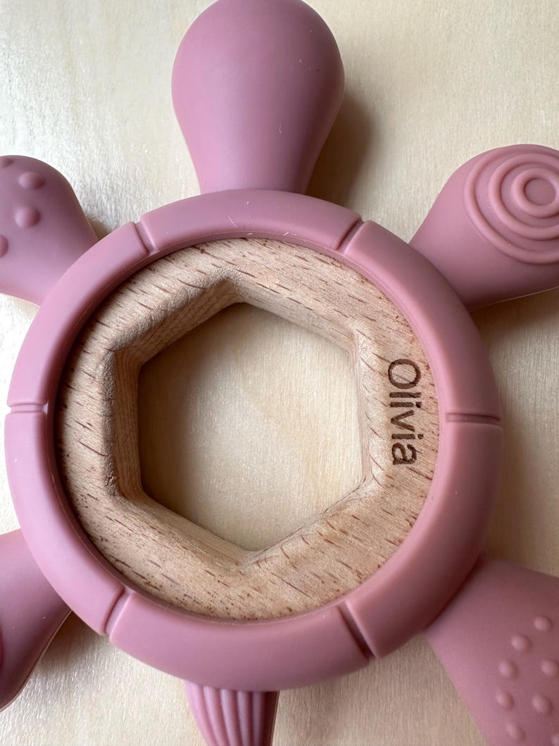Personalized Turtle Teether Wood & Food-Grade Silicone Baby Toy image 11