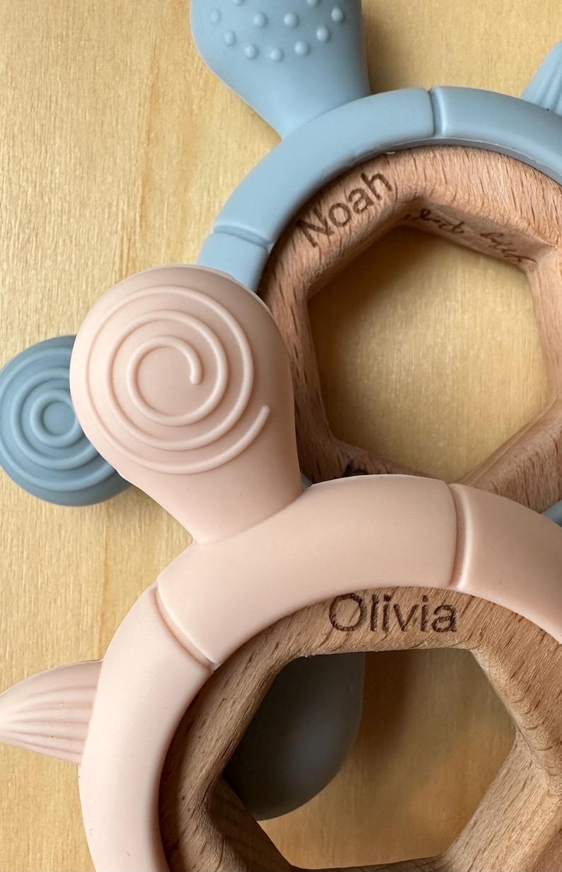 Personalized Turtle Teether Wood & Food-Grade Silicone Baby Toy image 10