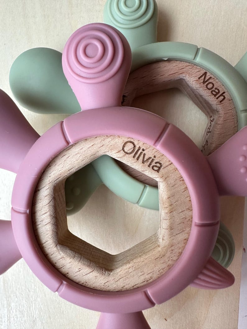 Personalized Turtle Teether Wood & Food-Grade Silicone Baby Toy image 12