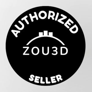 May include: Black and white circular sticker with the text "AUTHORIZED ZOU3D SELLER" in white. The logo features a stylised building with a curved roof.