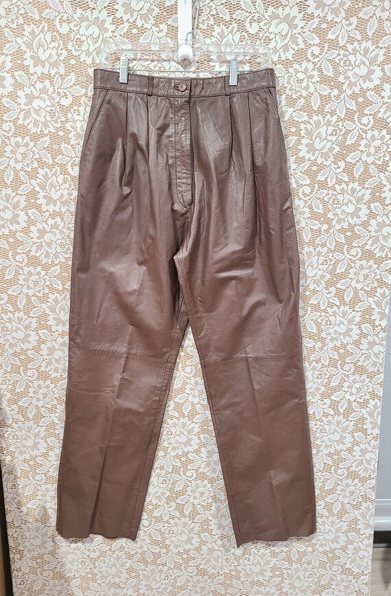 Vintage TOFFS Black Genuine Leather Pleated Ultra High Rise Women's Pants  Size 6