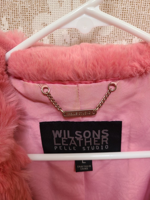 RARE Vintage 90s Wilsons Leather Pink Rabbit Fur Coat… Gem