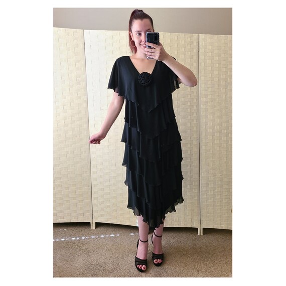 Vintage Women s ANN HOBBS for CATTIVA Black Layered Tiered Ruffle
