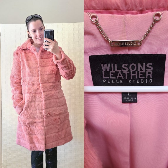 RARE Vintage 90s Wilsons Leather Pink Rabbit Fur … - image 1