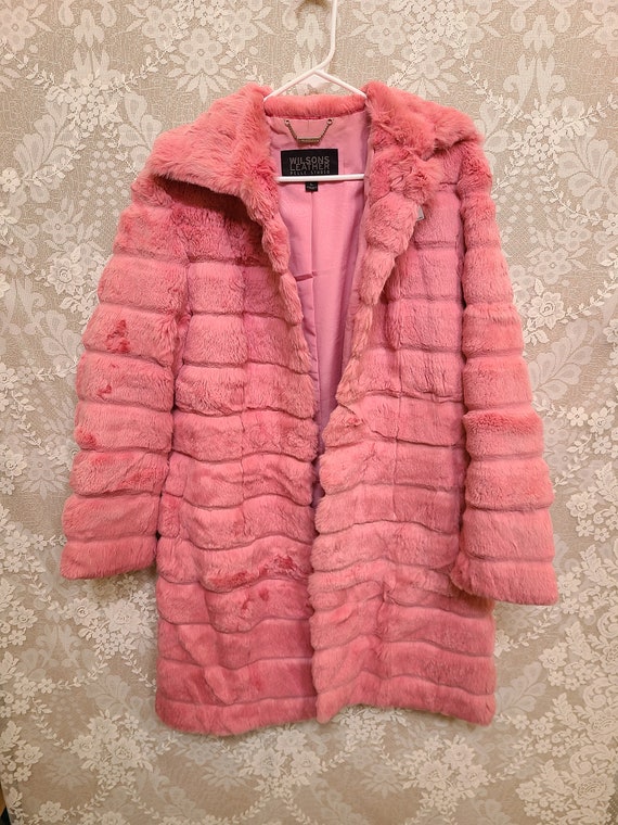 RARE Vintage 90s Wilsons Leather Pink Rabbit Fur … - image 2